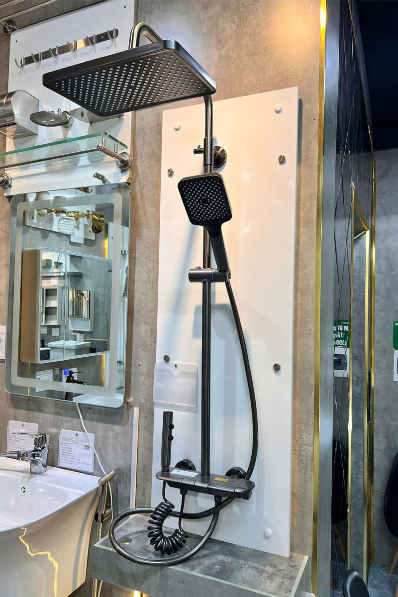 Bộ sen cây đồng màu xám siêu bền trong Combo Nhà Tắm X203