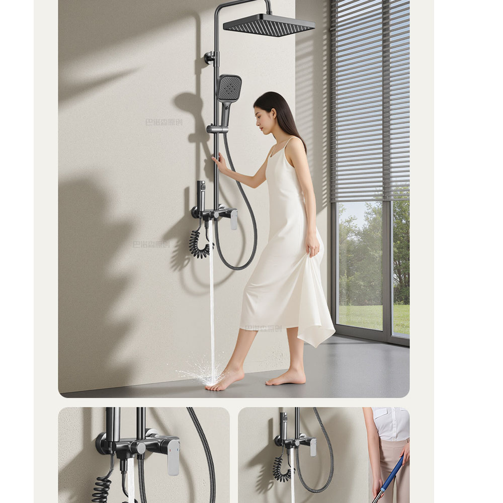 Hệ thống sen cây tắm màu xám sơn tĩnh điện cao cấp chống bong tróc