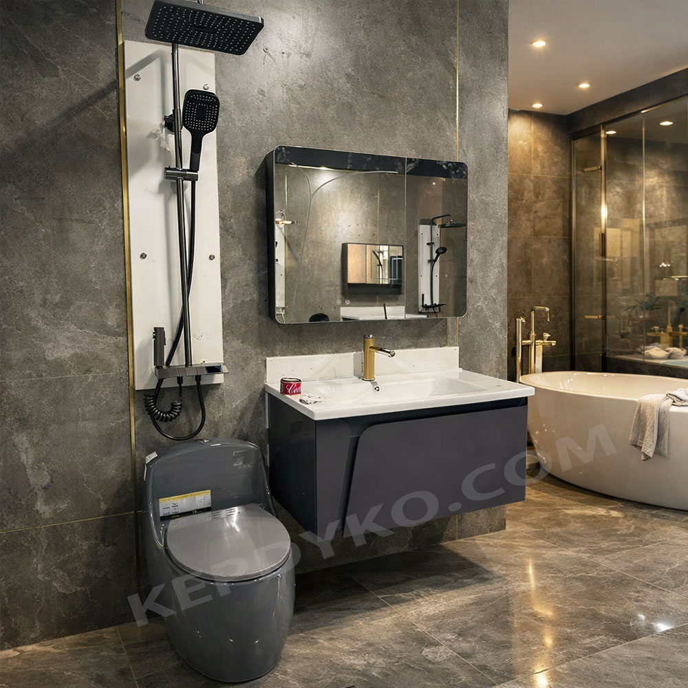Trọn bộ combo thiết bị vệ sinh AB265 VIP màu xám ghi sang trọng đồng bộ