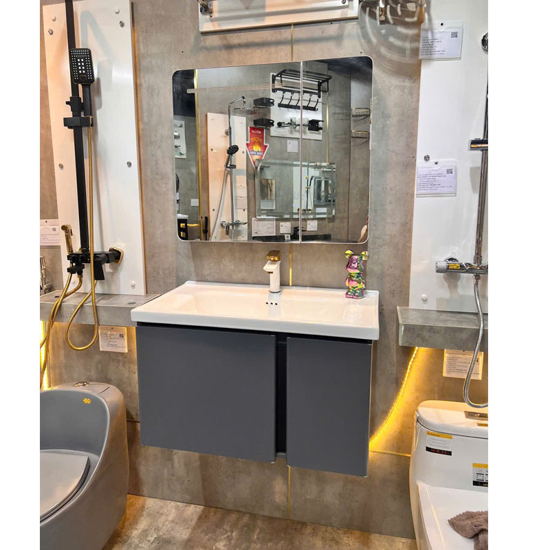 Tủ chậu rửa mặt inox chống gỉ, gương LED hiện đại – Combo CR82