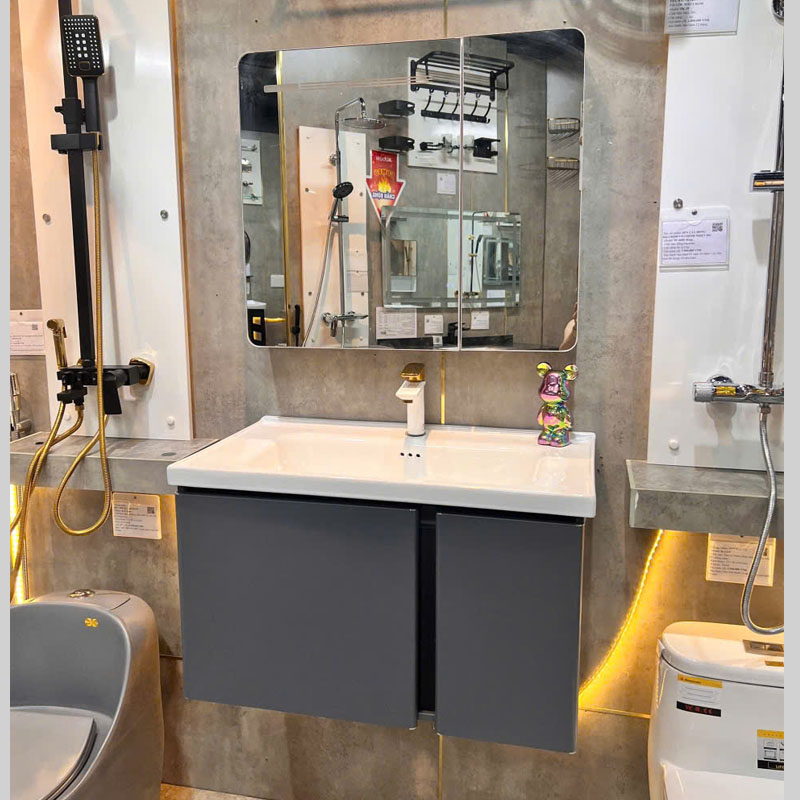 Tủ chậu rửa mặt inox cao cấp kèm gương đèn cảm ứng sang trọng