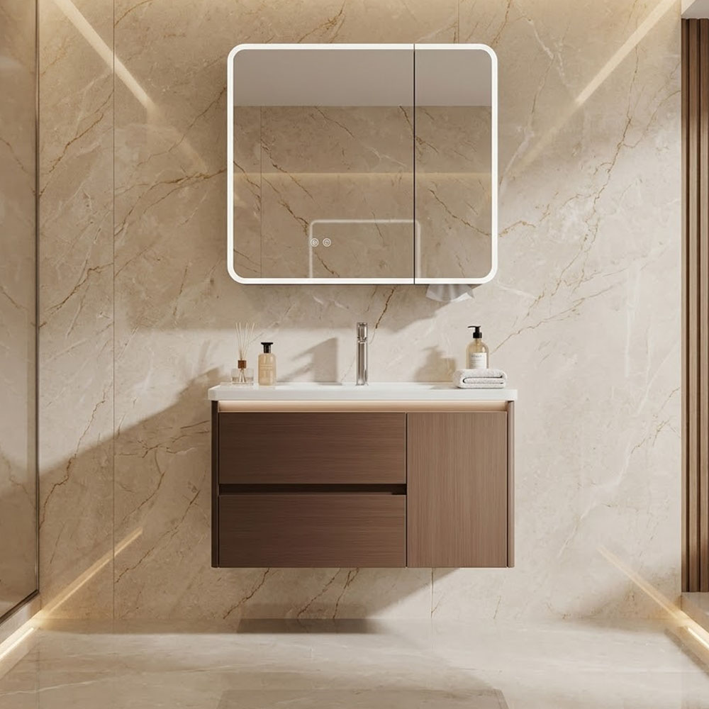 Bộ tủ chậu lavabo PVC vân gỗ TC-017A Wood cao cấp chống nước 100%