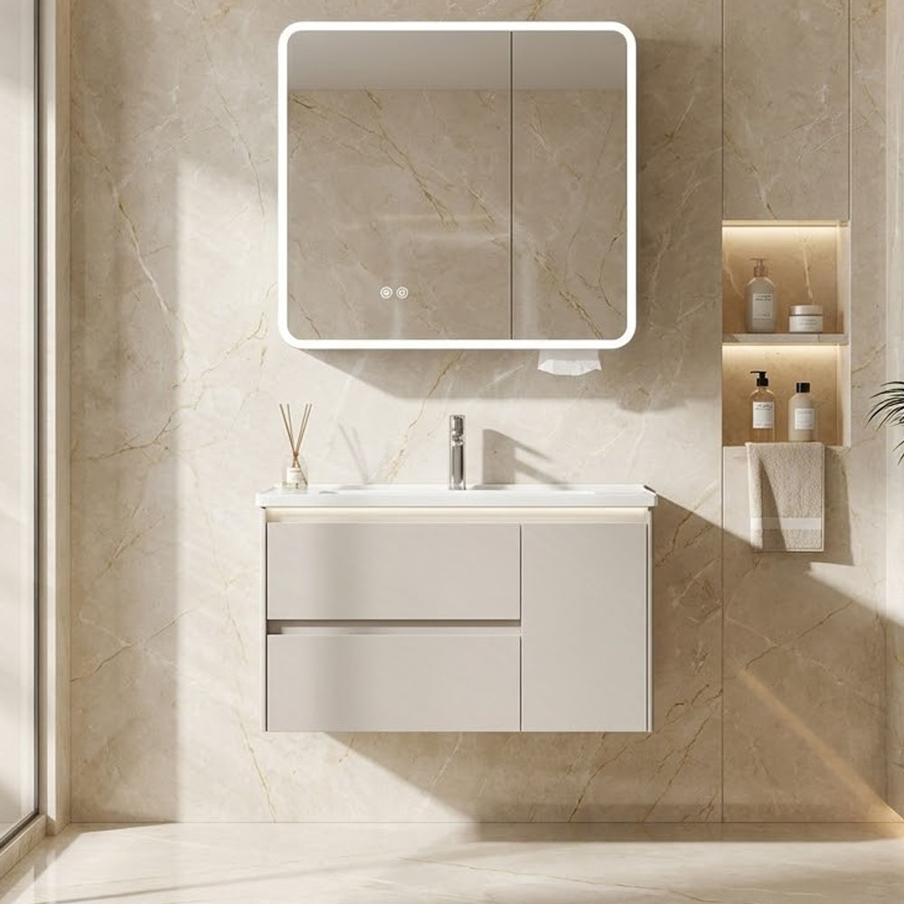 Bộ tủ chậu lavabo TC 017A-80 kích thước 80cm treo tường chống nước 100%