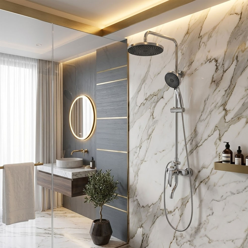 Sen tắm đứng nóng lạnh 5112K cao cấp đúc đồng mạ Crom sáng bóng