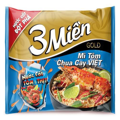 Mì ăn liền UNIBEN 3 MIỀN GOLD tôm chua cay việt bịch 75g