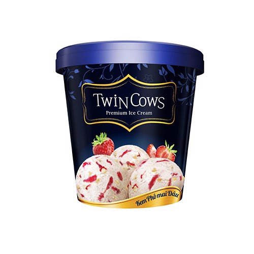 Kem ăn VINAMILK TWIN COWS phô mai dâu ly 450ml