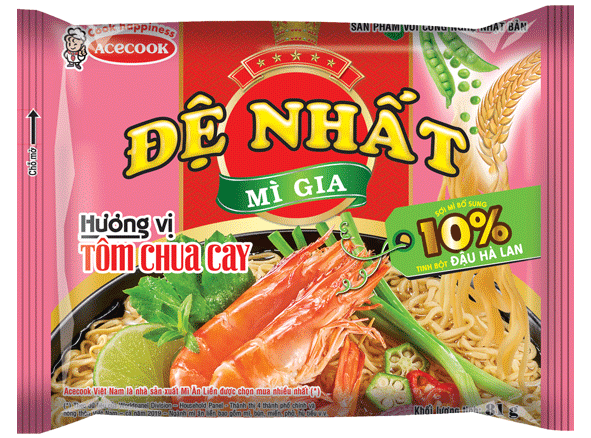 Mì ăn liền ACECOOK ĐỆ NHẤT tôm chua cay bịch 90g