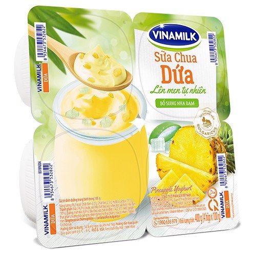 Sữa chua ăn VINAMILK dứa hộp 100g lốc 4