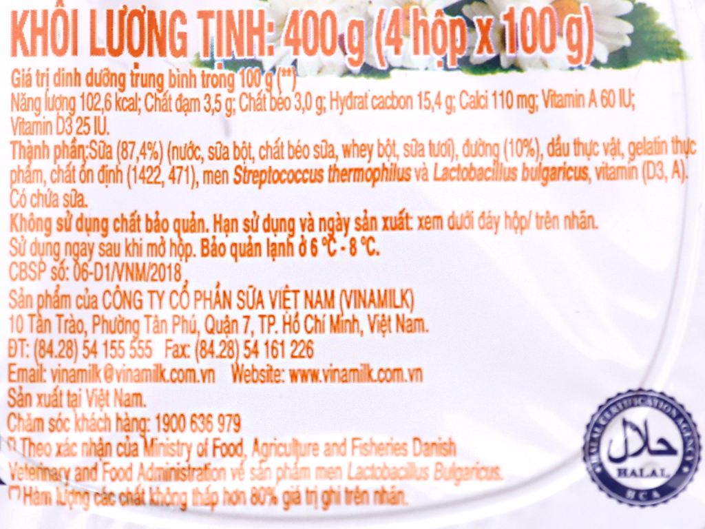 Sữa Chua VINAMILK Có Đường Hộp 100g Lốc 4 Hộp