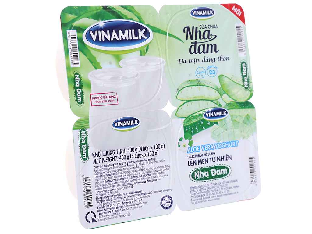 Sữa chua VINAMILK nha đam hộp 100g lốc 4