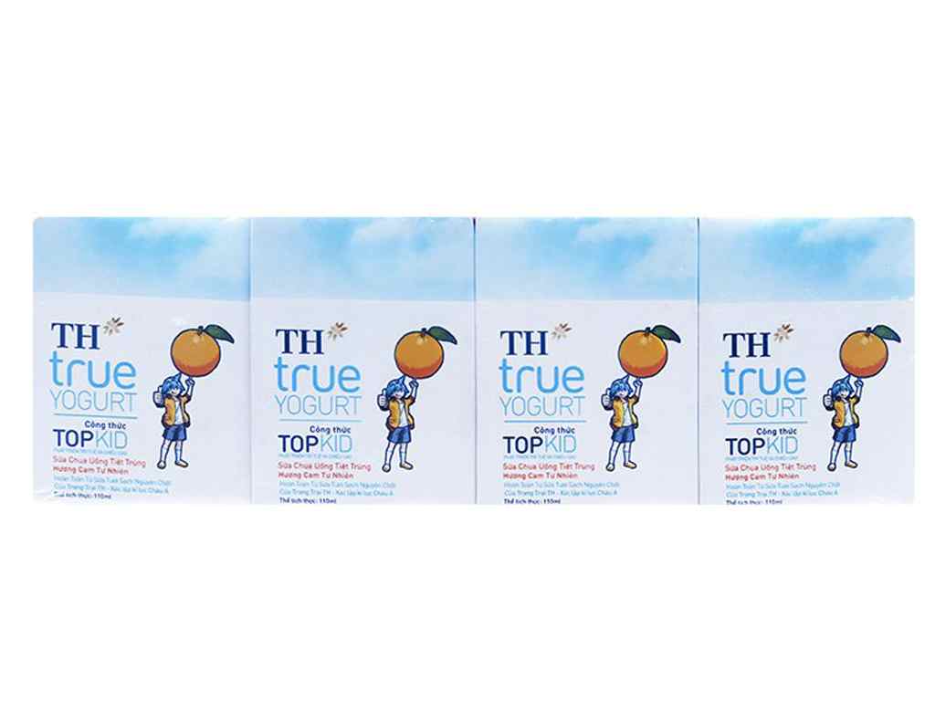 Sữa chua uống TH TRUE YOGURT TOP KID cam hộp 110ml lốc 4