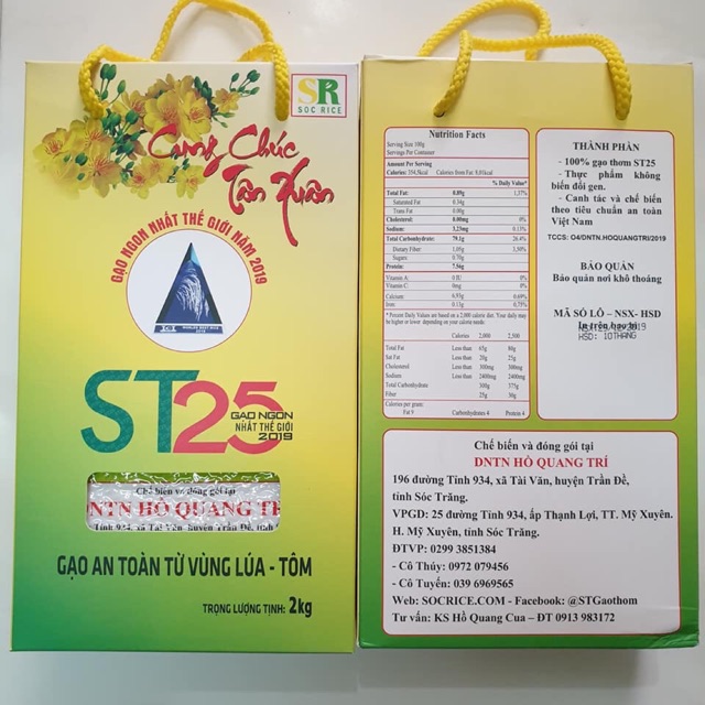 Thùng 8 hộp 2kg Gạo ST25 Lúa Tôm Gạo Ngon nhất Thế Giới / Combo 2 hộp Gạo ST25 gạo an toàn từ vùng Lúa Tôm 2kg