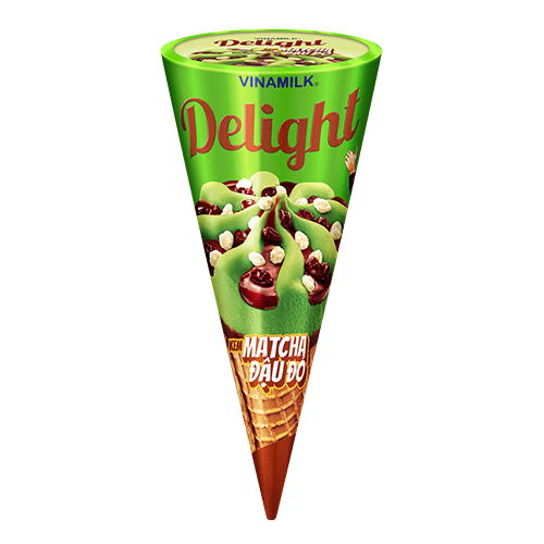 Kem ăn VINAMILK DELIGHT ốc quế matcha đậu đỏ cây 110g