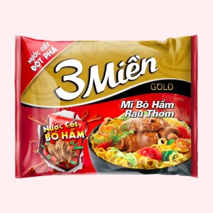 Mì ăn liền UNIBEN 3 MIỀN GOLD bò hầm rau thơm bịch 75g