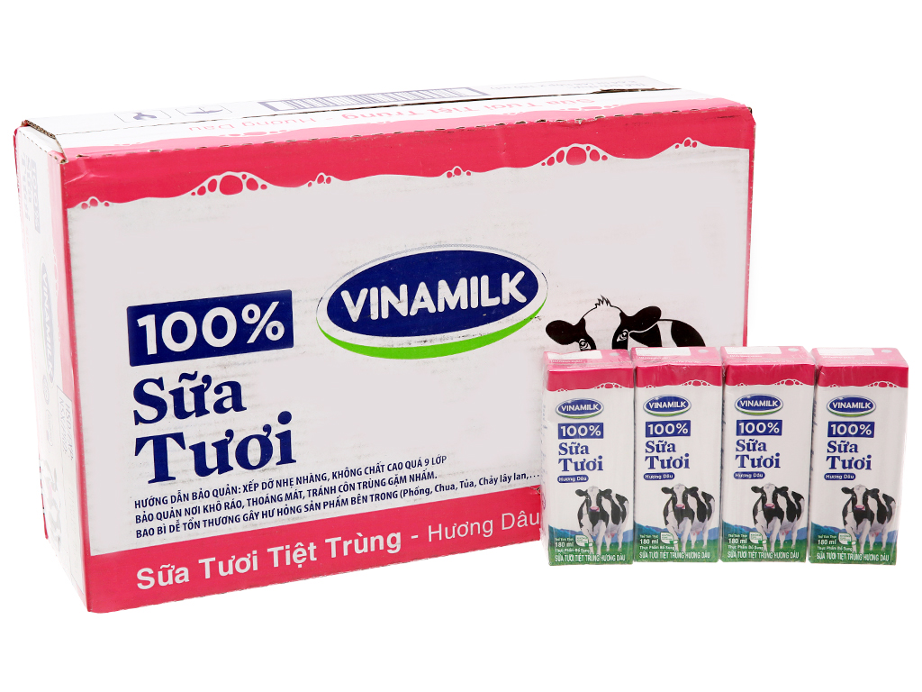 Sữa tươi VINAMILK 100 dâu hộp 180ml thùng 48