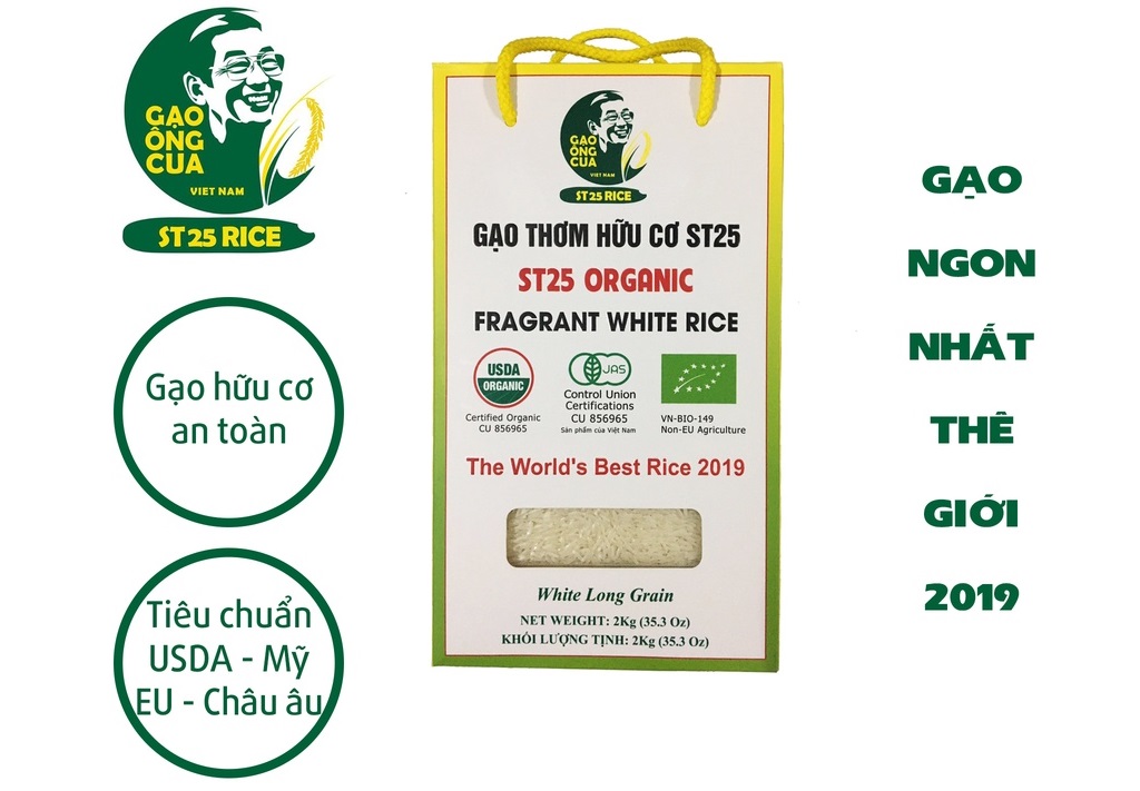 Thùng 8 hộp 2kg Gạo thơm hữu cơ ST25 / Combo 2 hộp Gạo ST25 organic fragrant white rice 2kg