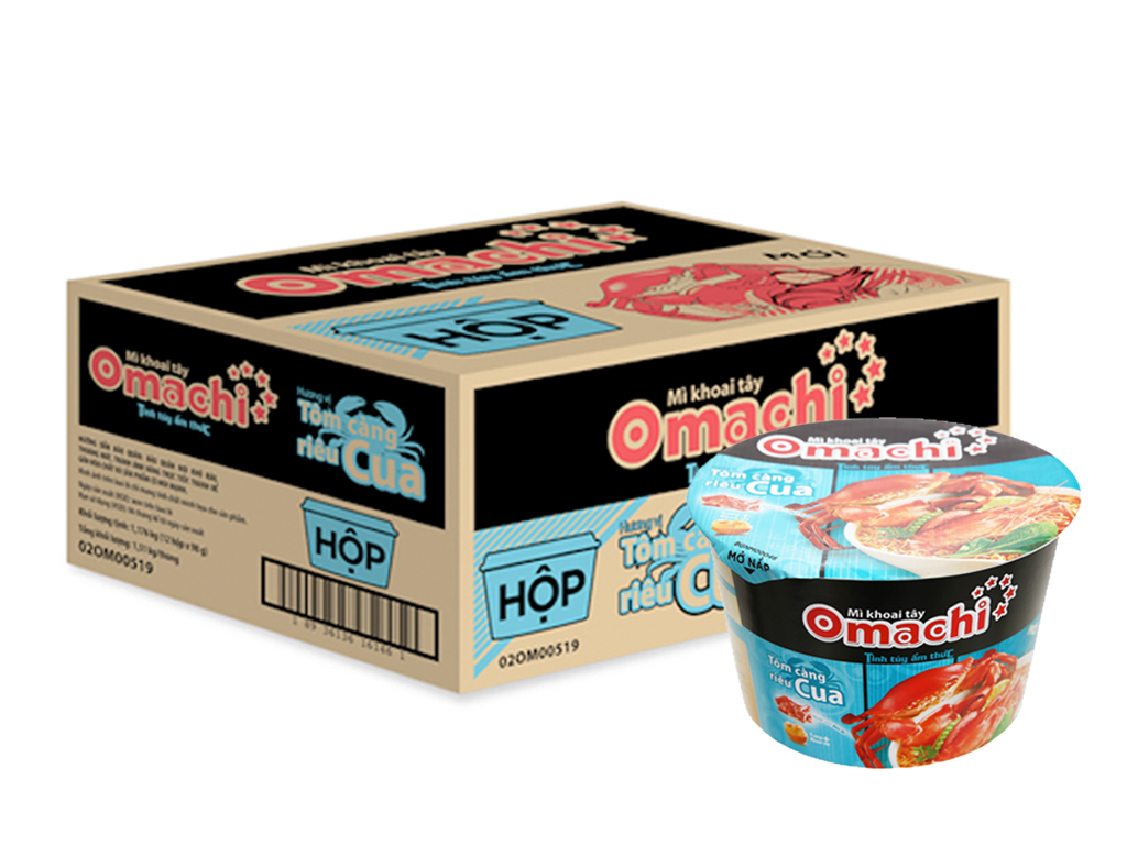Mì ăn liền MASSAN OMACHI tôm càng riêu cua bịch 80g thùng 12