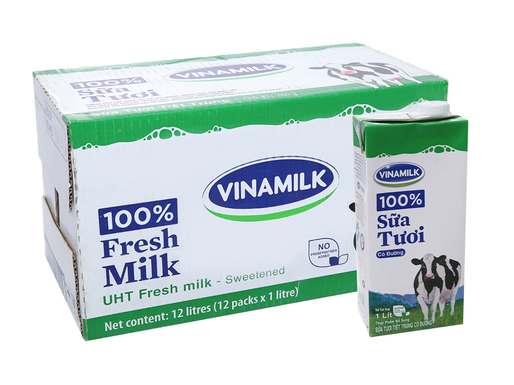 Sữa tươi VINAMILK 100 có đường hộp 1.0 lít thùng 12