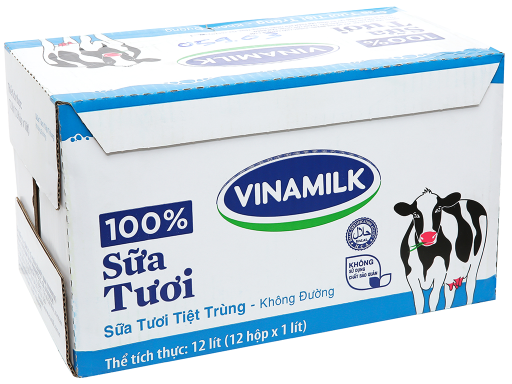 Sữa tươi VINAMILK 100 không đường hộp 1.0 lít thùng 12