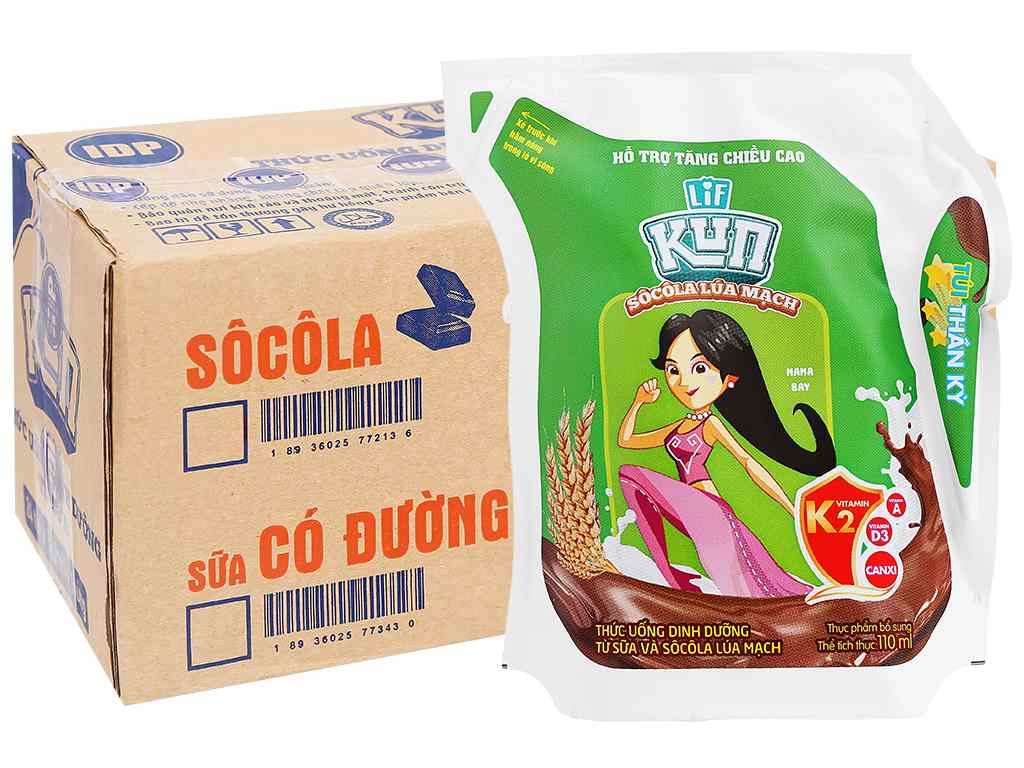 Sữa tươi tiệt trùng LIF KUN vị socola bịch 110ml thùng 24