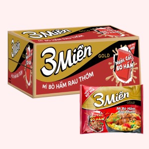Mì ăn liền UNIBEN 3 MIỀN GOLD bò hầm rau thơm bịch 75g thùng 30