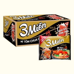 Mì ăn liền UNIBEN 3 MIỀN GOLD tôm chua cay thái bịch 75g thùng 30