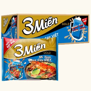 Mì ăn liền UNIBEN 3 MIỀN GOLD tôm chua cay việt bịch 75g thùng 30