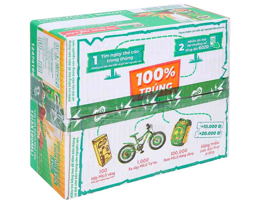 Sữa tươi NESTLÉ MILO GOLD cacao ngũ cốc hộp 180ml thùng 36