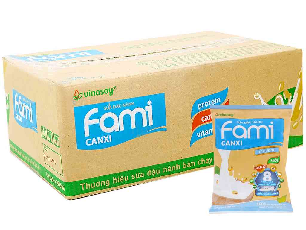 Sữa đậu nành VINASOY FAMI canxi bịch 200ml thùng 40