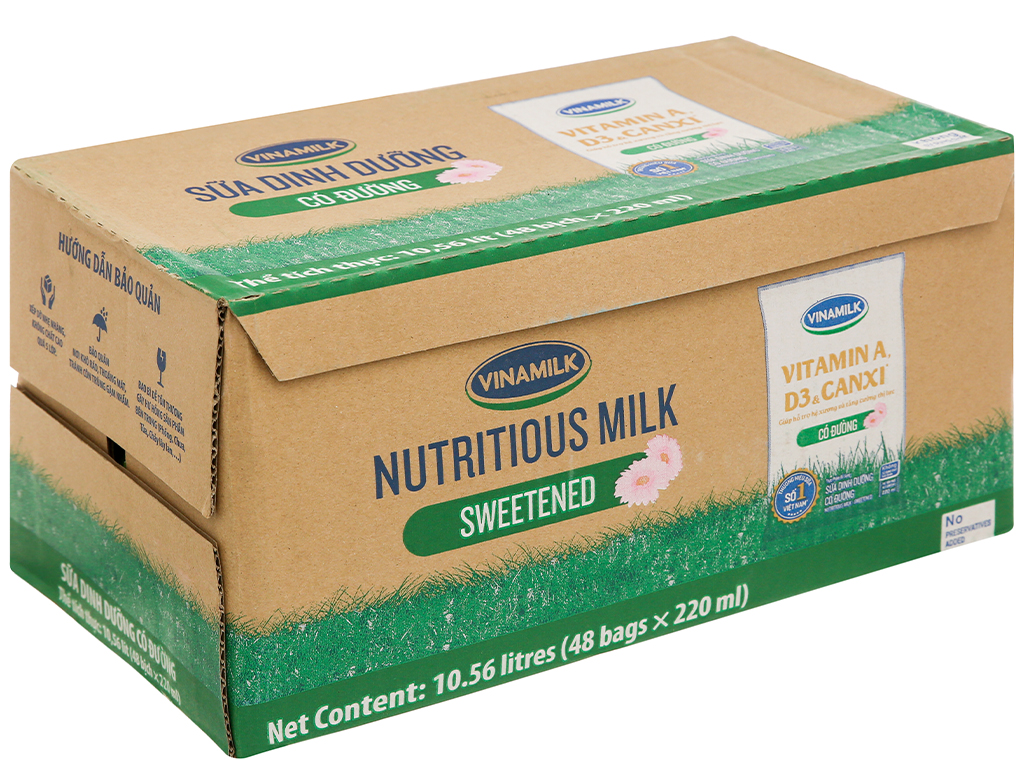 Sữa tươi VINAMILK 100 có đường bịch 220ml thùng 48