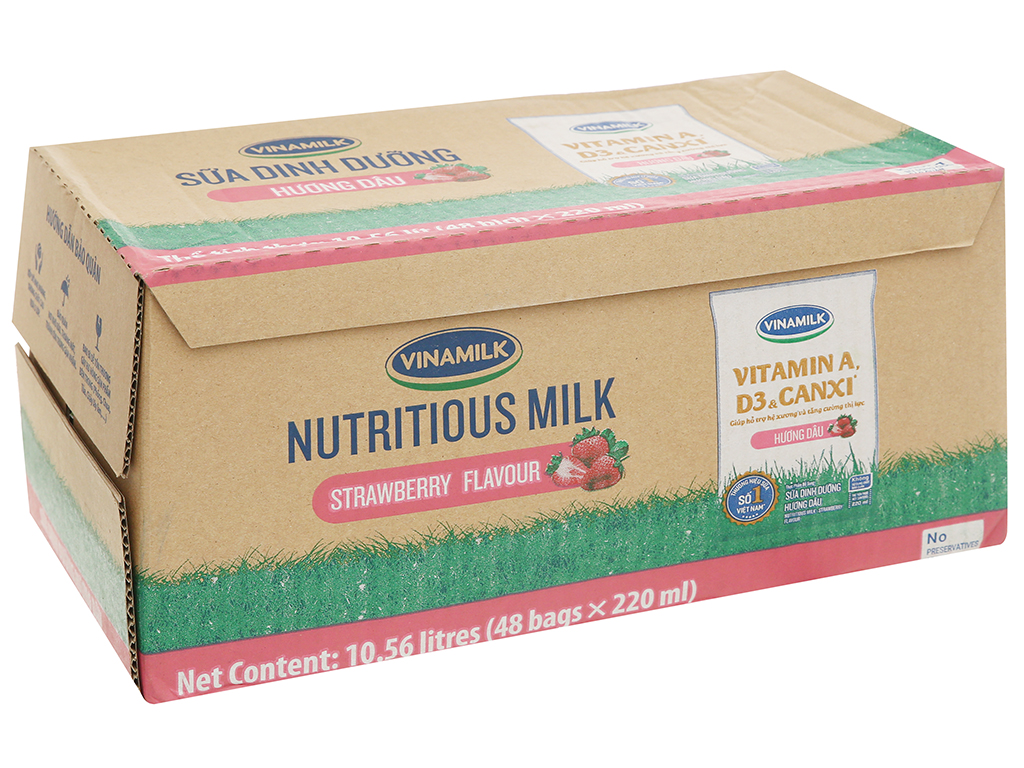 Sữa tươi VINAMILK 100 dâu bịch 220ml thùng 48