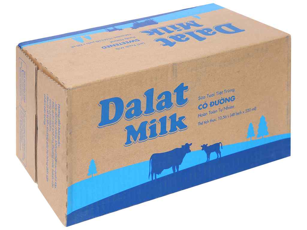 Sữa tiệt trùng DALAT MILK có đường bịch 220ml thùng 48