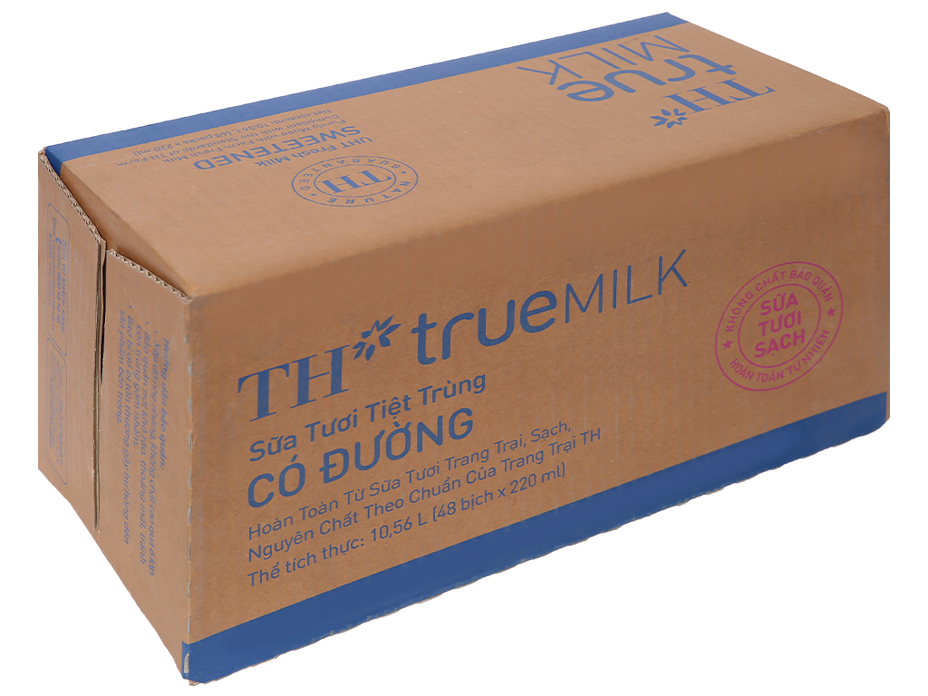 Sữa tiệt trùng TH TRUE MILK có đường bịch 220ml thùng 48
