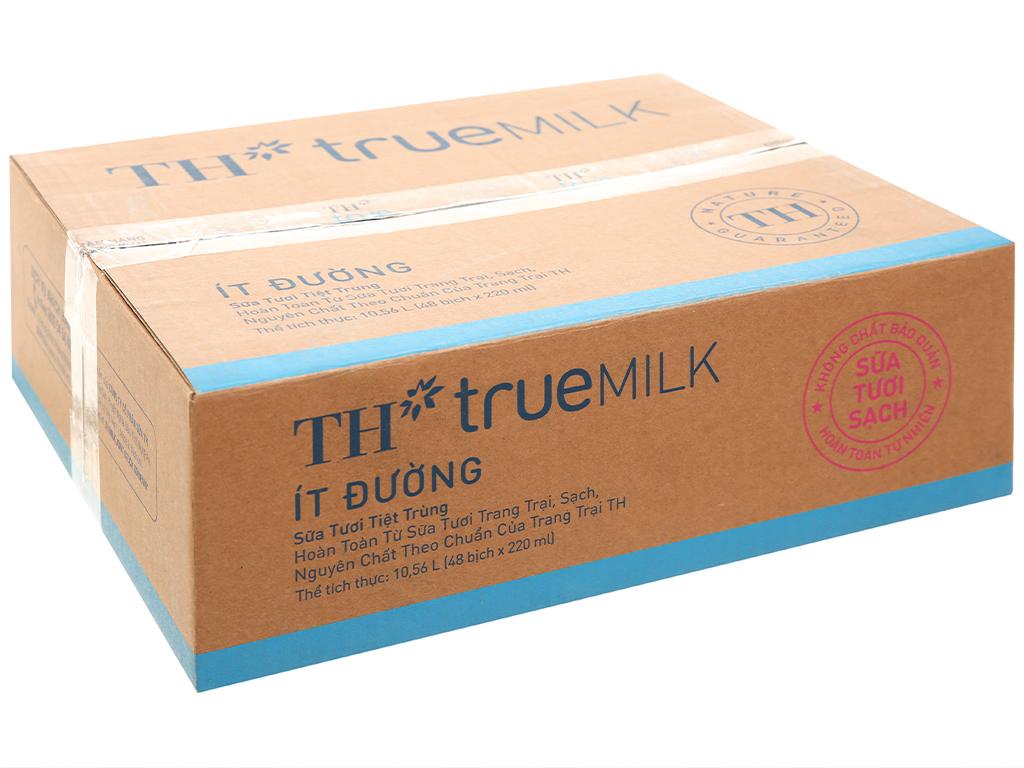 Sữa tiệt trùng TH TRUE MILK ít đường bịch 220ml thùng 48