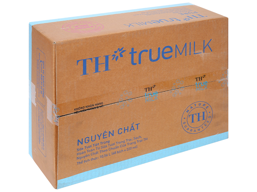 Sữa tiệt trùng TH TRUE MILK nguyên chất bịch 220ml thùng 48