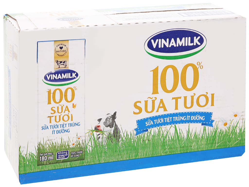 Sữa tươi VINAMILK 100 ít đường hộp 180ml thùng 48