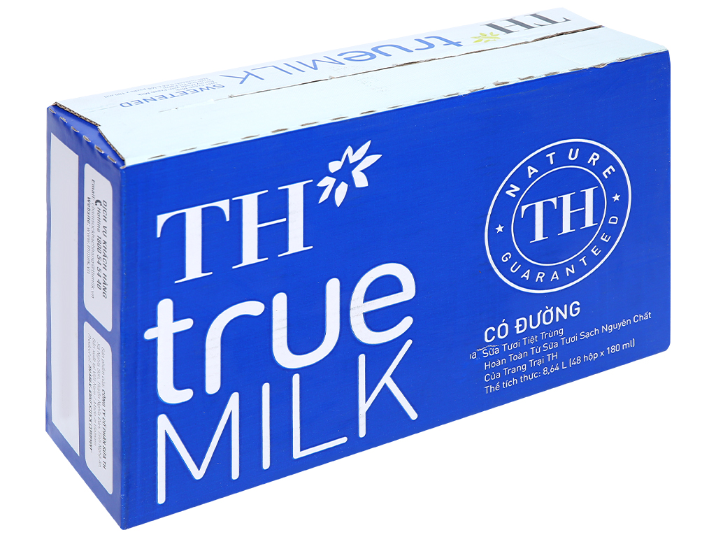 Sữa tiệt trùng TH TRUE MILK có đường hộp 180ml thùng 48