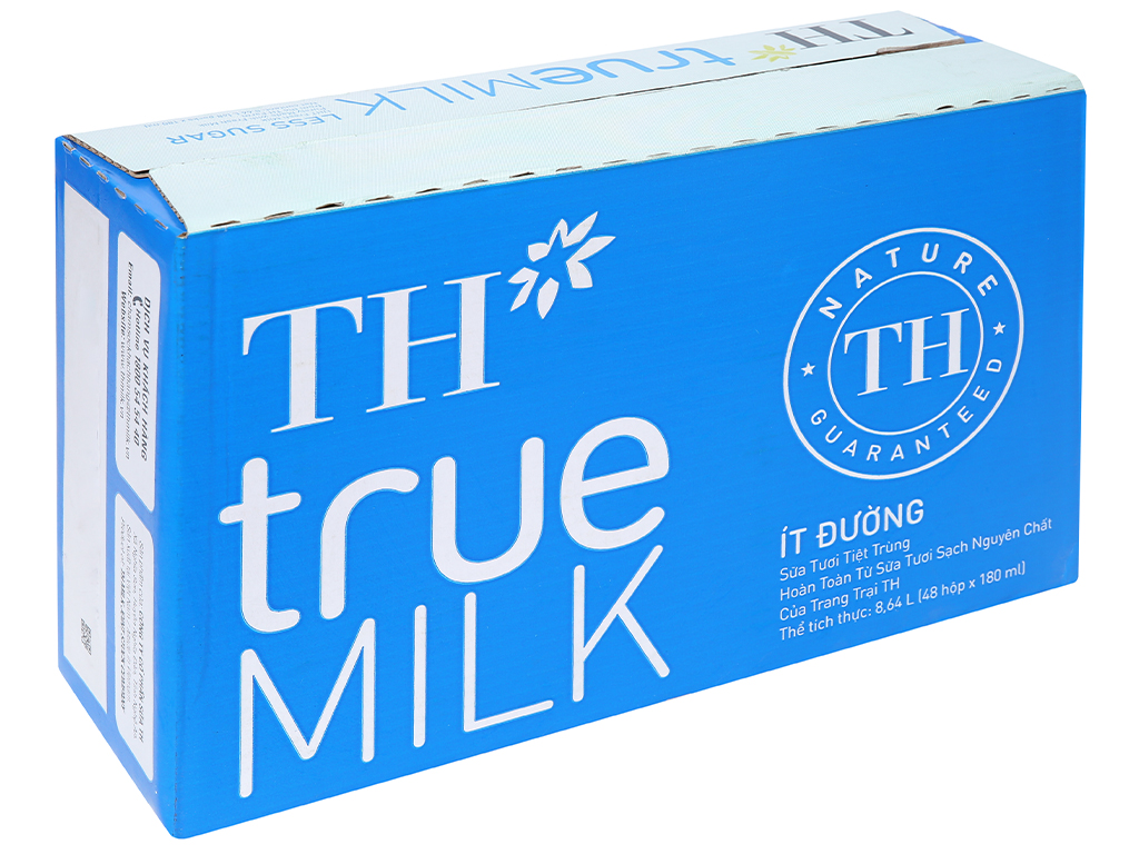 Sữa tiệt trùng TH TRUE MILK ít đường hộp 180ml thùng 48