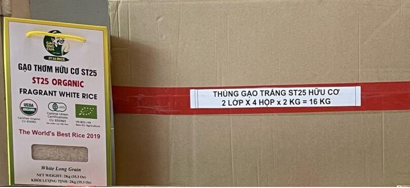 Thùng 8 hộp 2kg Gạo thơm hữu cơ ST25 / Combo 2 hộp Gạo ST25 organic fragrant white rice 2kg