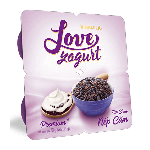 Sữa chua ăn VINAMILK LOVE YOGURT nếp cẩm hộp 100g lốc 4