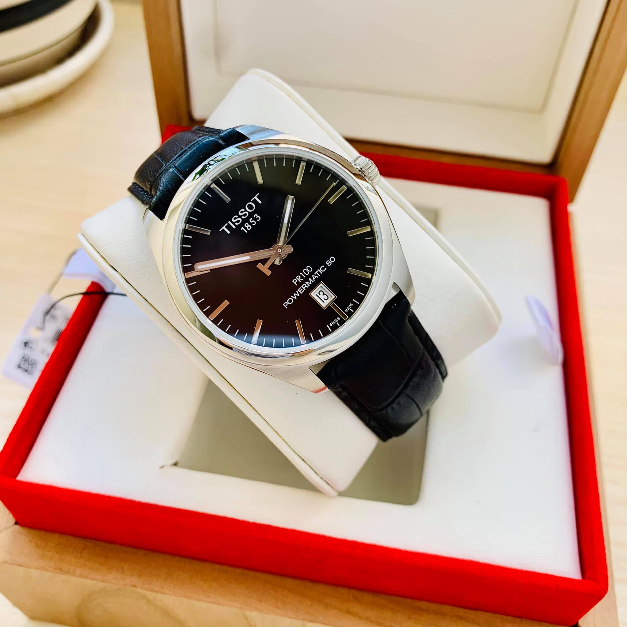 Orologio Tissot PR100 Automatico T1014071605100 – Acciaio, Quadrante Nero, Cinturino Pelle, Svizzero