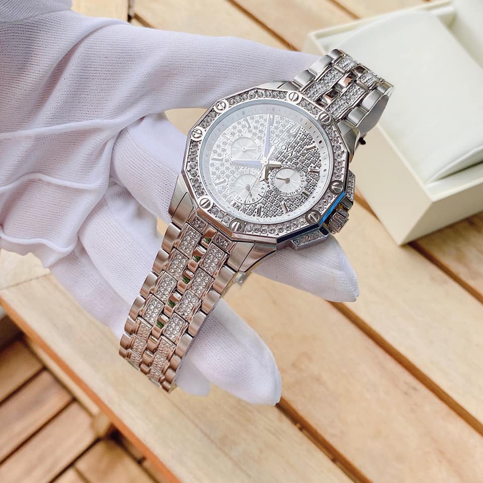 ĐỒNG HỒ NAM BULOVA 96C134 OCTAVA SWAROVSKI SILVER TONE DÂY KIM LOẠI