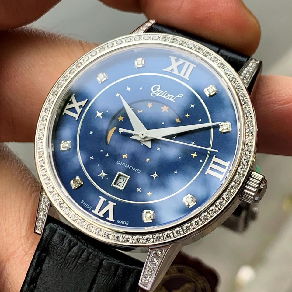 ĐỒNG HỒ NAM OGIVAL OG3001DMW-GL-X QUARTZ MOONPHASE CASE SILVER DÂY DA