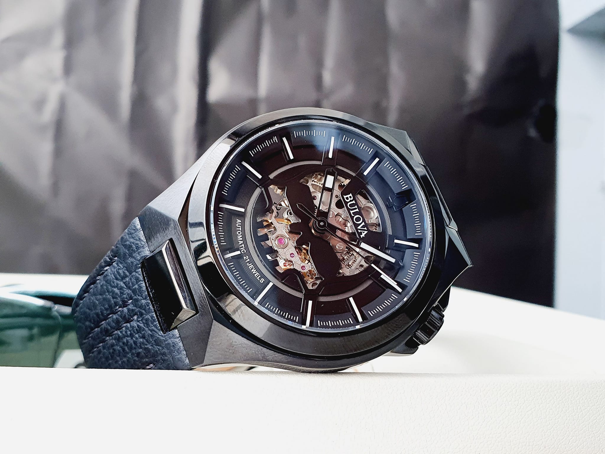 ĐỒNG HỒ NAM BULOVA 98A238 MAQUINA SKELETON AUTOMATIC BLACK TONE DÂY DA