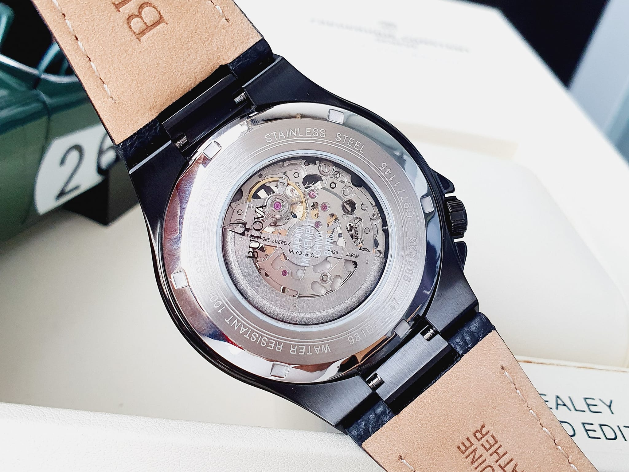 ĐỒNG HỒ NAM BULOVA 98A238 MAQUINA SKELETON AUTOMATIC BLACK TONE DÂY DA