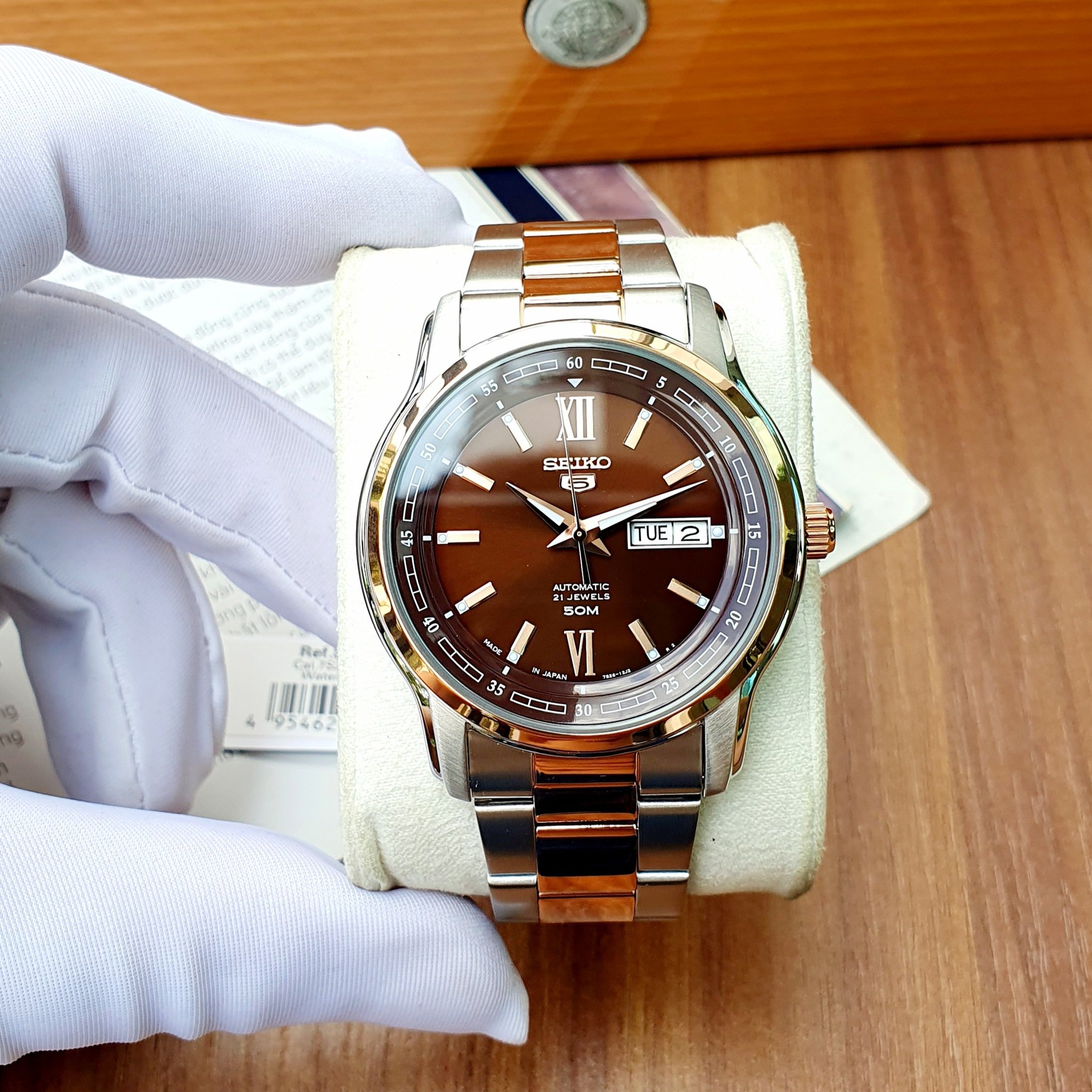 ĐỒNG HỒ NAM SEIKO SNKP18J1 AUTOMATIC TWO TONE ROSE GOLD DÂY KIM LOẠI