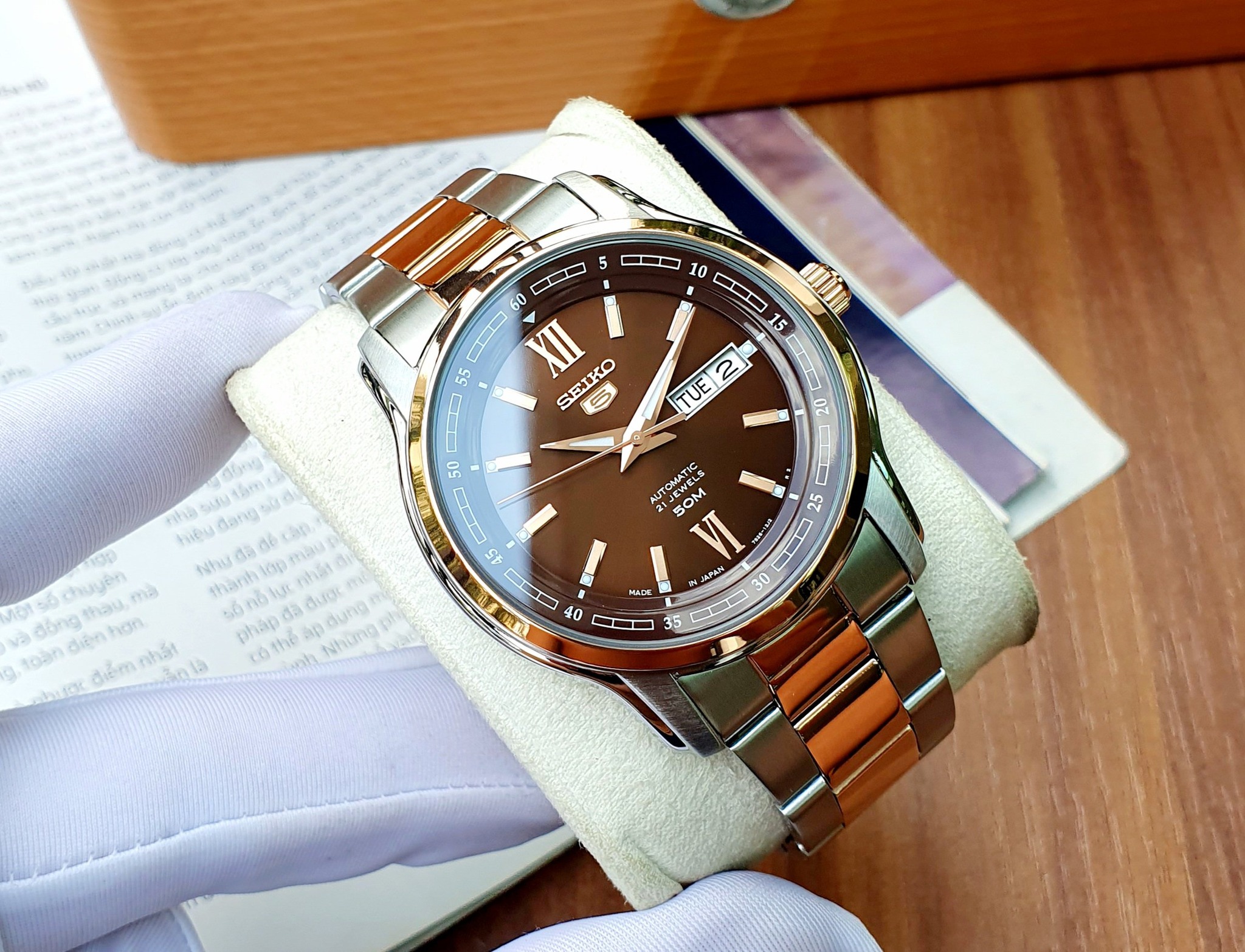 ĐỒNG HỒ NAM SEIKO SNKP18J1 AUTOMATIC TWO TONE ROSE GOLD DÂY KIM LOẠI