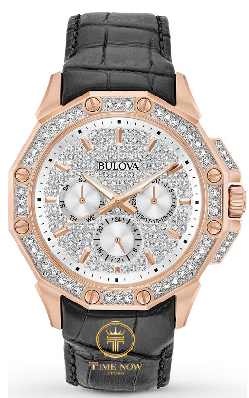 ĐỒNG HỒ NAM BULOVA 98C125 QUARTZ SWAROVSKI CASE ROSE GOLD DÂY DA