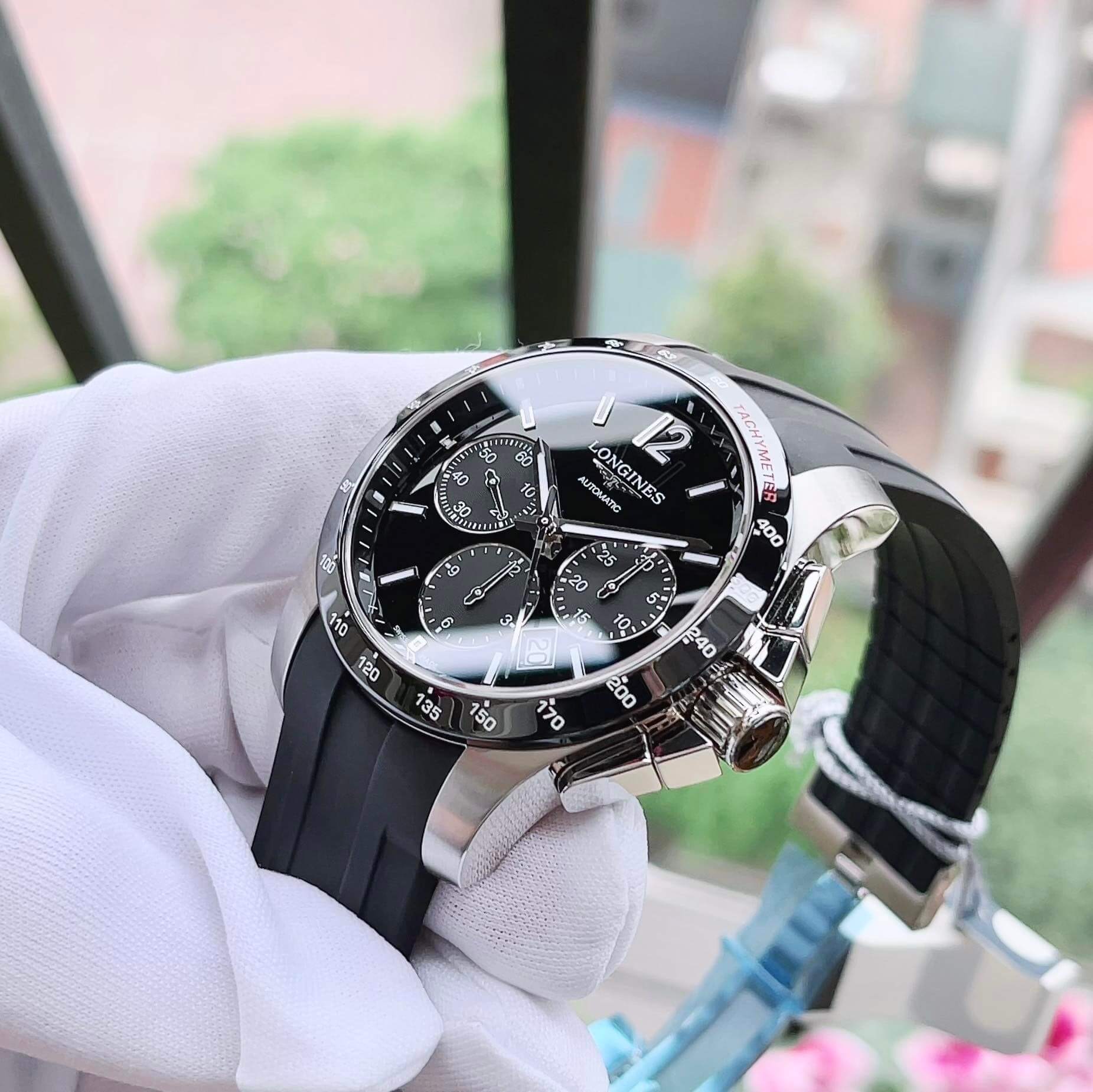 ĐỒNG HỒ NAM LONGINES CONQUEST L2.744.4.56.2 L27444562  AUTOMATIC CASE SILVER DÂY CAO SU