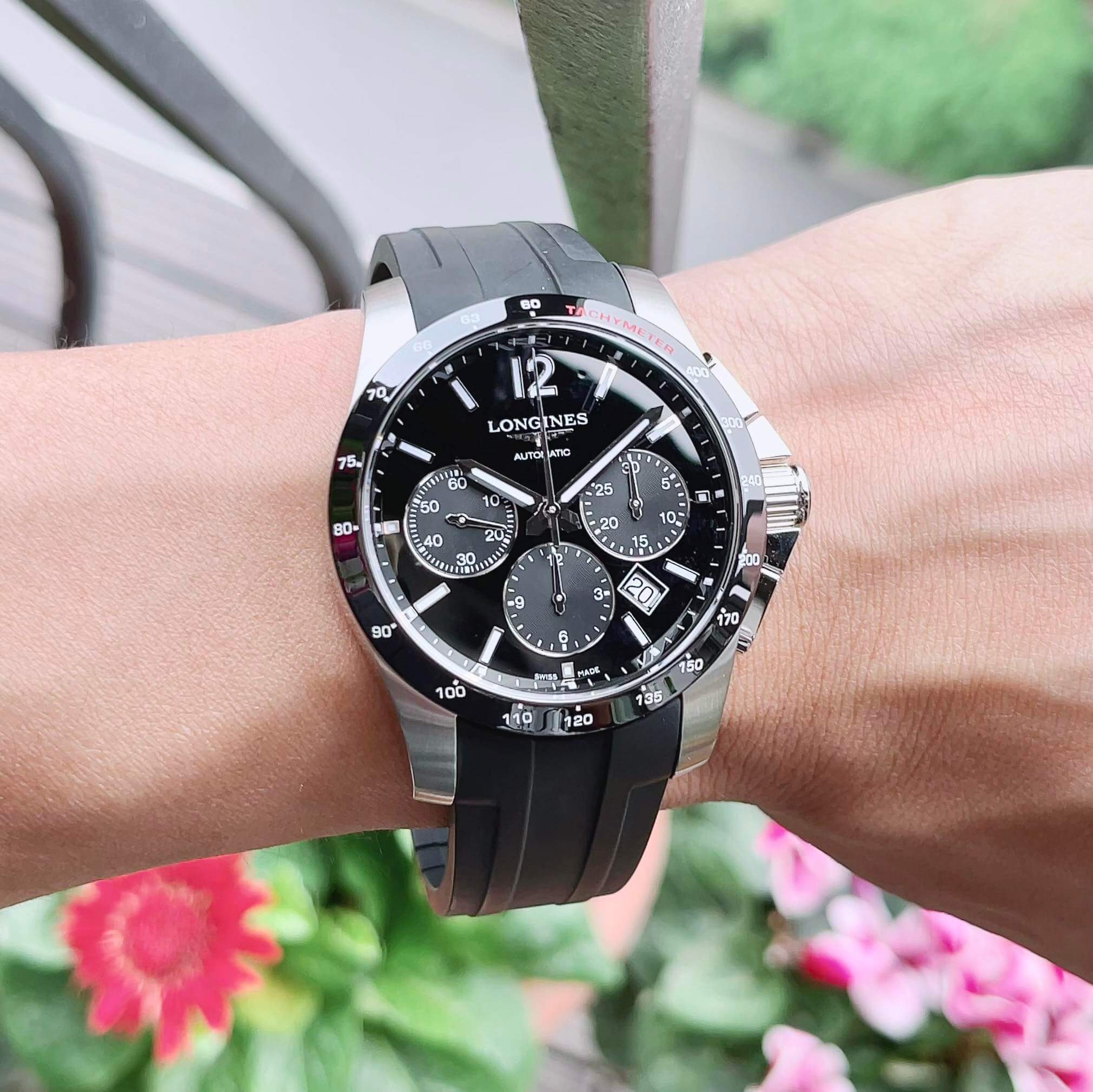 ĐỒNG HỒ NAM LONGINES CONQUEST L2.744.4.56.2 L27444562  AUTOMATIC CASE SILVER DÂY CAO SU